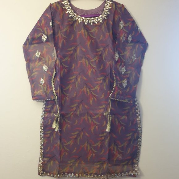 Organza Printed 3 Pcs Suit - Silk Plazzo & Organza Dupatta - Picture 4 of 7
